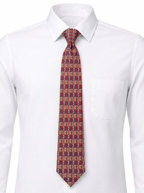 Villa Bugatti Vintage Red Multicolor Patterned Neck Tie